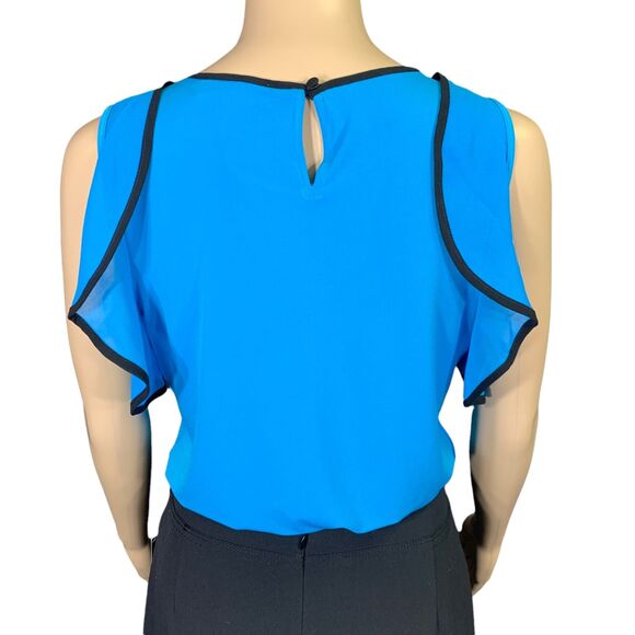 Calvin Klein Womens Blouse Top Shirt Ruffle Sleeve Pullover Teal Black XS - Picture 6 of 16
